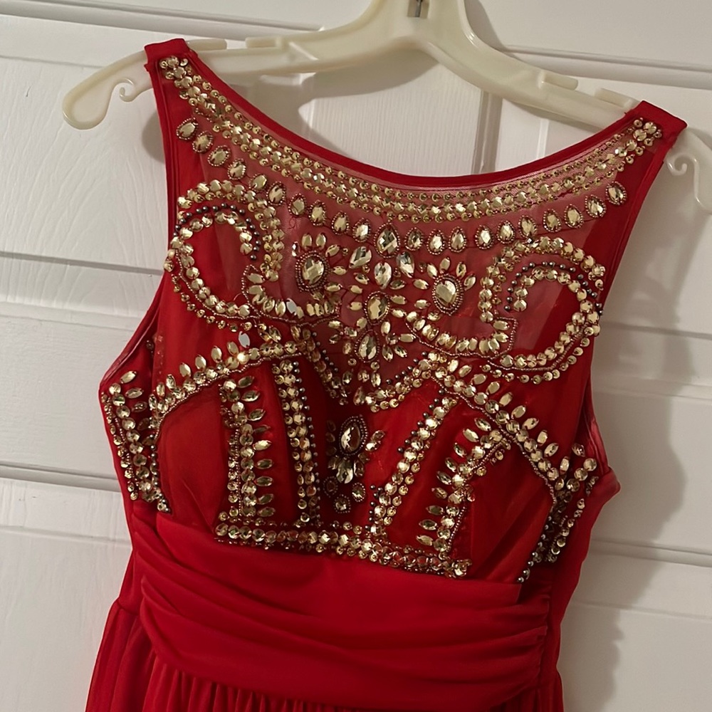 Red embellished dress